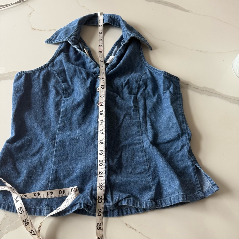 Faded Glory Denim Halter Top Women M Sleeveless Collared Y2k 2000s Bratz Western - Picture 11 of 13